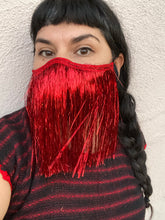 Load image into Gallery viewer, SALE! Red tinsel festive Face Mask Veil