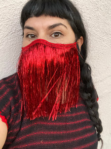 SALE! Red tinsel festive Face Mask Veil