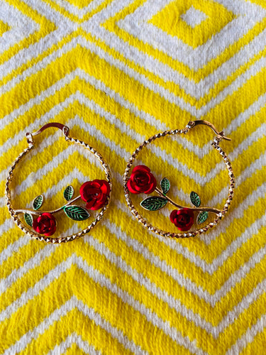 Long Stem Rositas Hoops Gold Plated Earrings
