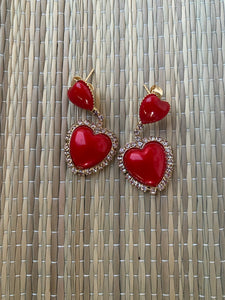 Red Hot Hearts Gold Plated Earrings