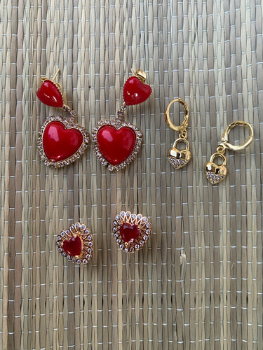 Red Hot Hearts Gold Plated Earrings