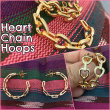 Load image into Gallery viewer, Heart Chain Hoops Gold Plated Earrings