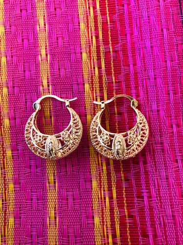 Virgencita Filigree Fat Hoops Gold Plated Earrings