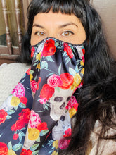 Load image into Gallery viewer, SALE! Skulls and Roses Satin Finish Veil and Mask