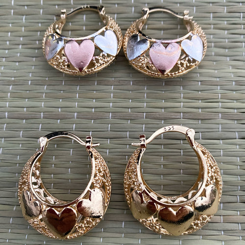 Corazon Heart Fat Hoops Gold Plated Earrings