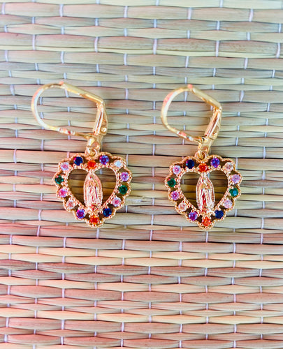 Heart Guadalupe De Colores Gold Plated Earrings