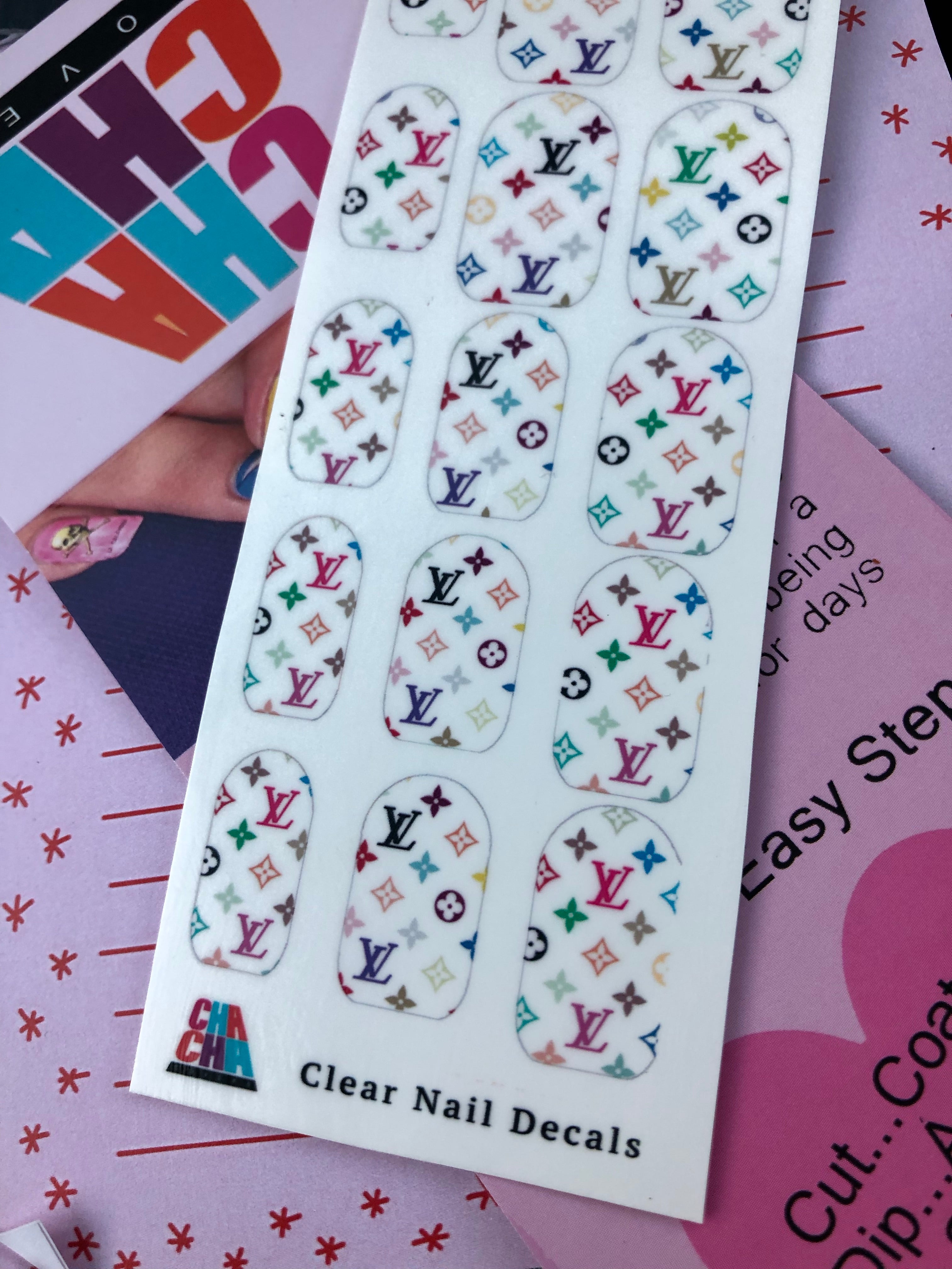6 Sheets Color LV Nail Decals
